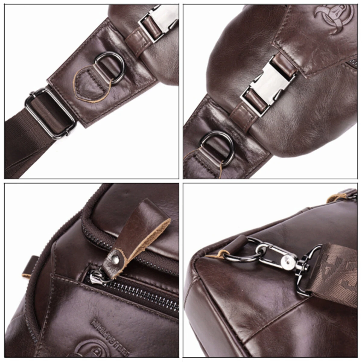 (image for) BULLCAPTAIN Men Multi-Pocket Leather Chest Bag Casual Sports Multifunctional Large Capacity Crossbody Shoulder Bag